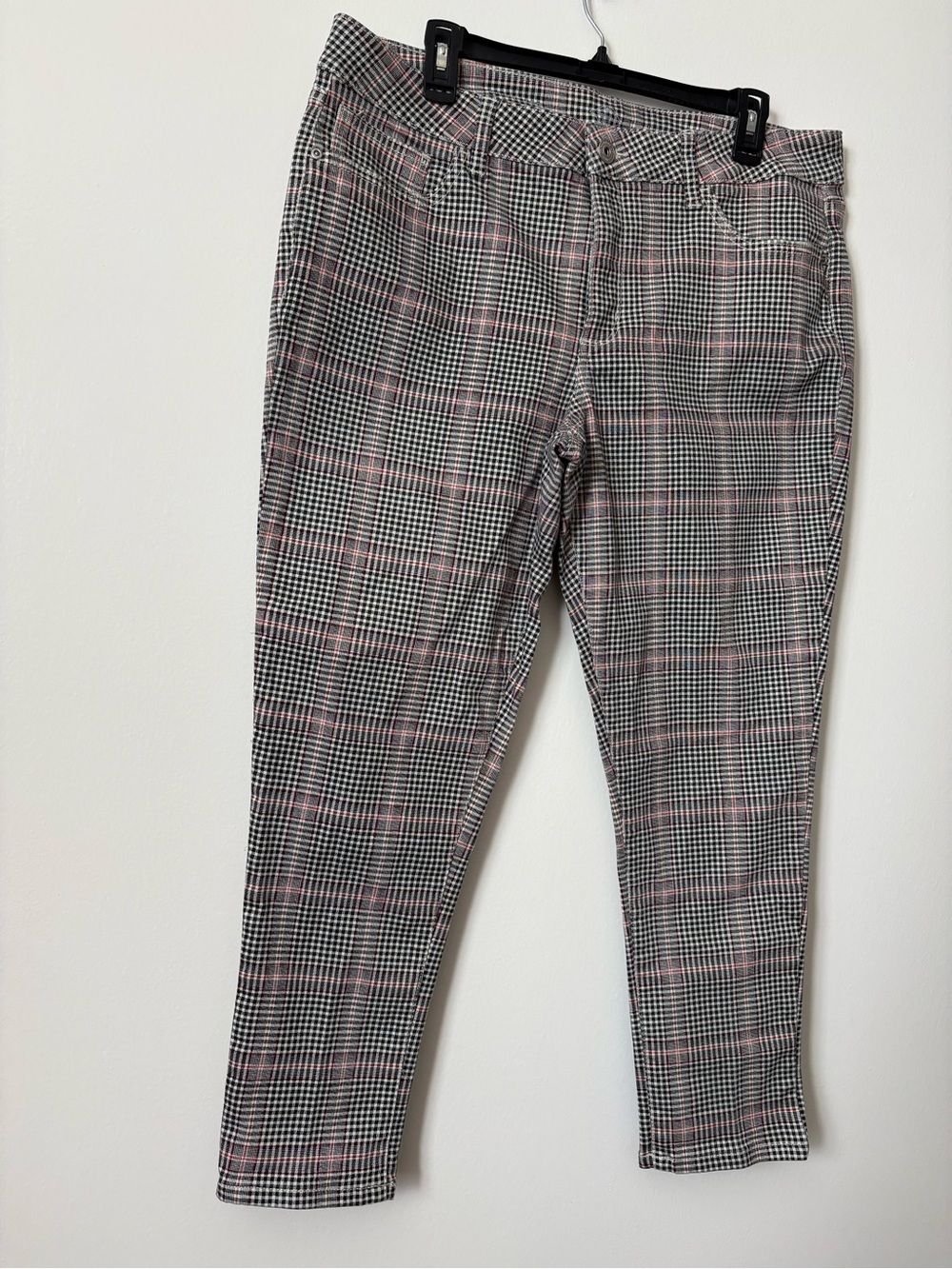 Skinny Plaid Pants with Subtle Pink Windowpane